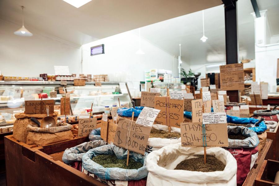 Grocery items on display