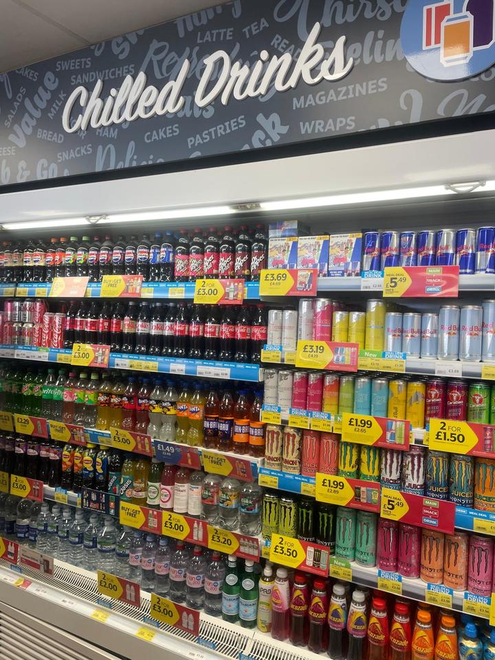Chilled Drinks fridges stocked with soft drinks and water